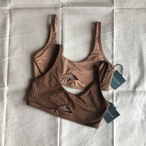 2 Proclaim Cutout Bralettes in Maya + Ella Nude